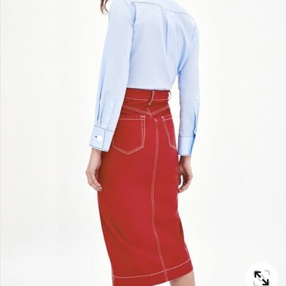 ‼️SOLD‼️Red Denim Pencil Skirt - Picture 2 of 5